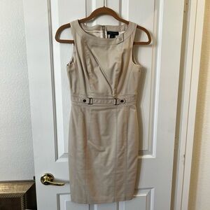 White House Black Market Tan Sheath Dress Square Neck Sleeveless
